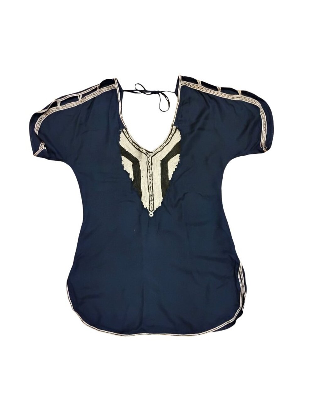 FREE PEOPLE Womens M Navy Blue Short Sleeve Tunic Top BoHo